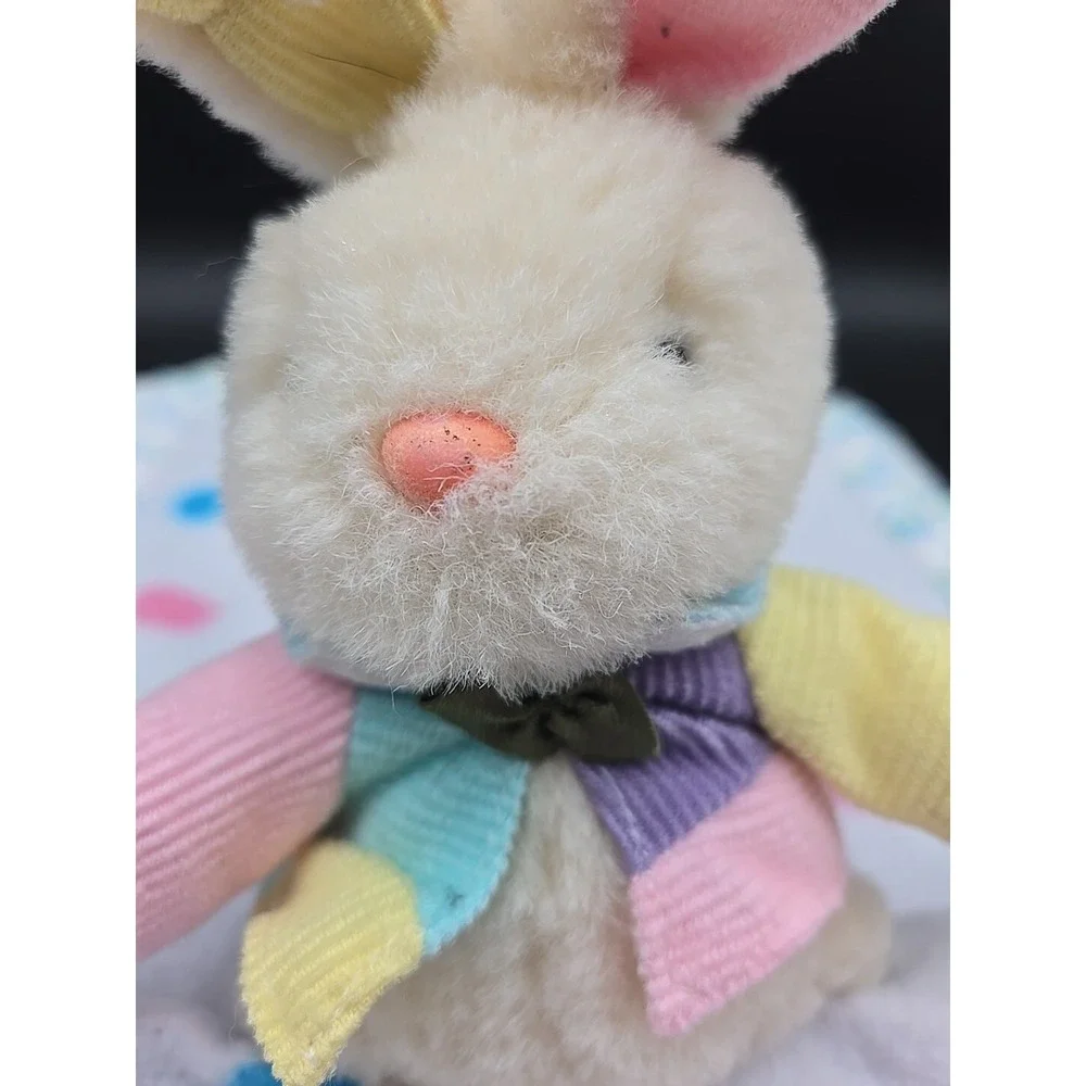 Baby Pastel Crochet Edge Bunny Lovey Blanket‎ Color Block Polka Dot Rabbit
